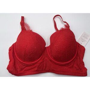 Auden Bra Women Size 36C Red Lace Demi Coverage Long Line Valentine’s Day